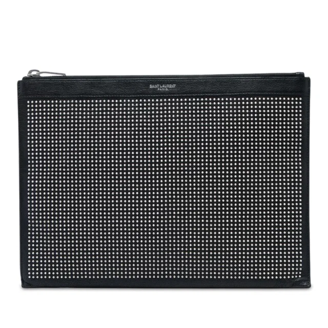 Black Saint Laurent Studded Leather Clutch in Black Leather from Designer Revival