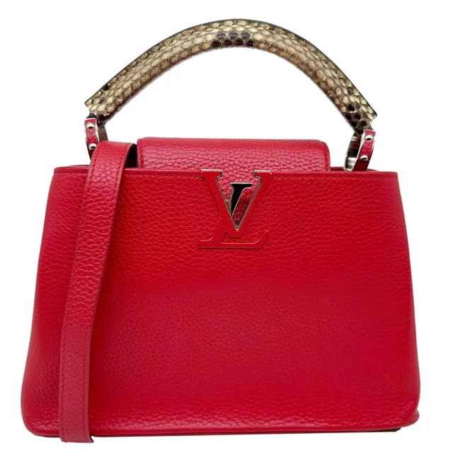 Louis Vuitton Capucines BB Python Handle Leather Crossbody Bag Red in Red Python from Dallas Designer Handbags