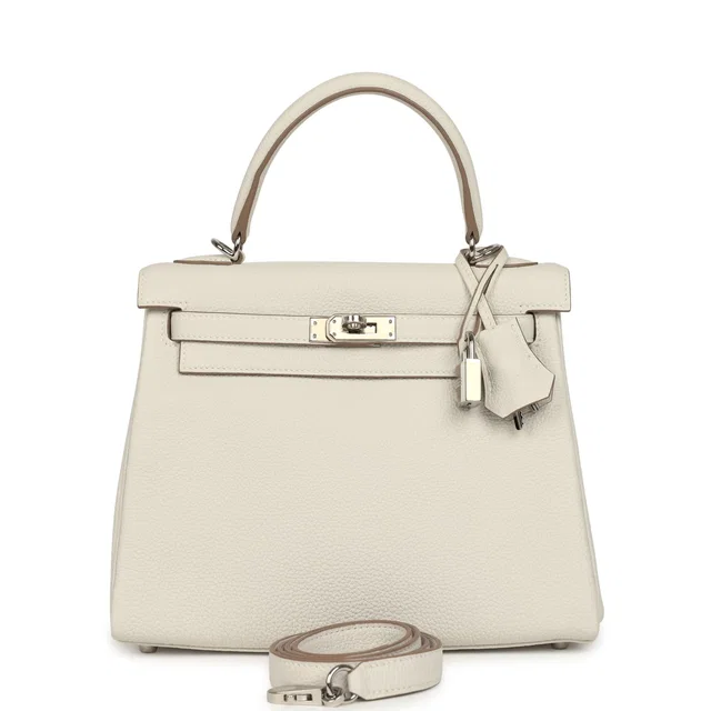 Hermès Kelly Retourne 25 Gris Pale Togo Palladium Hardware in Grey Togo leather from Madison Avenue Couture