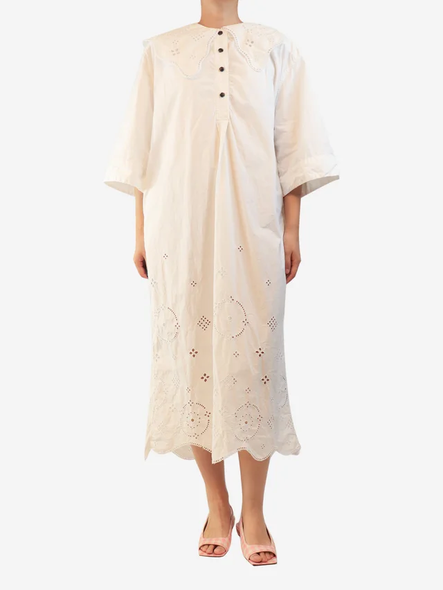 GANNI White broderie anglaise midi dress - size L in White from Sign of the Times
