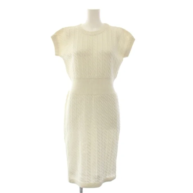 Celine Knit Dress Knee-Length Short Sleeve Cotton White 40 in White from The Reluxe