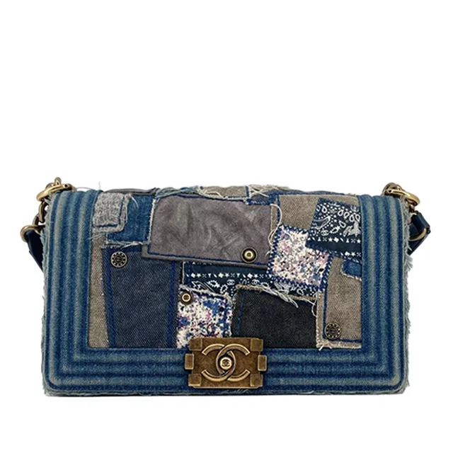 Blue Chanel Old Medium Denim Patchwork Boy Bag in Blue Denim from Designer Revival, photo 1 of 1