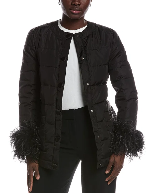 Miu Miu Feather Trimmed Quilted Shell Down Jacket, image 1 of 1 from Gilt