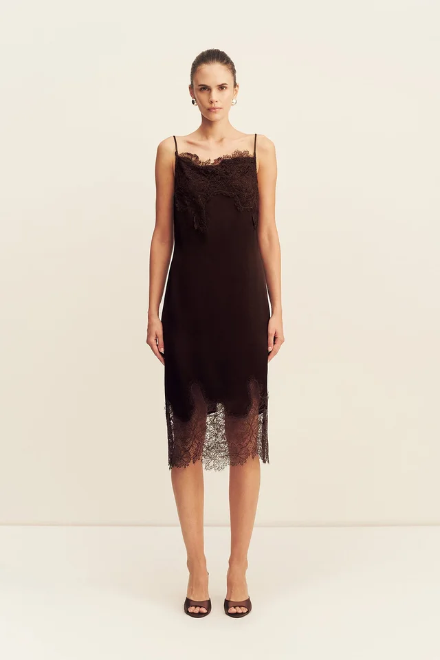 Shona Joy LUCIA LACE SLIP MIDI DRESS - ESPRESSO from Shona Joy, photo 1 of 1