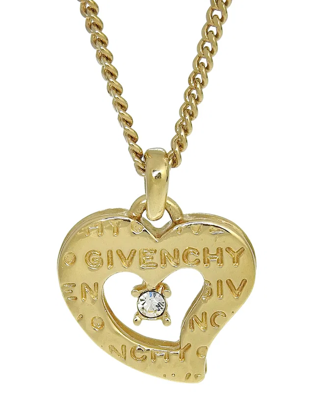 Givenchy Rhinestone Heart Motif Necklace Gold in Gold from VINTAGE QOO TOKYO