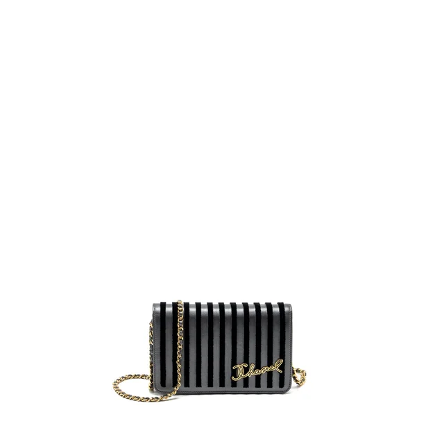 Chanel 18a mariniere Wallet on Chain calfskin charcoal GHW in Calfskin from EMIER