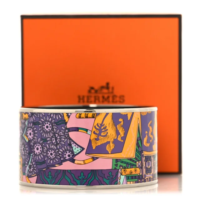 Hermès Enamel Printed Extra Wide Bracelet 70 Violet Multicolor in Purple from FASHIONPHILE, photo 6 of 6