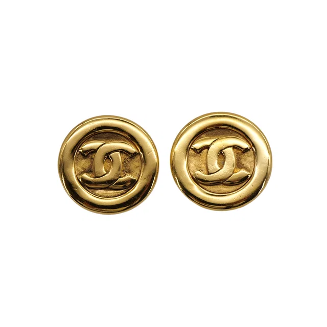 Chanel Vintage Earrings Round Cocomark Gold Accessory in Gold from Luxury Promise