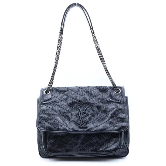Saint Laurent Niki Medium Shoulder Bag Black Leather in Black Leather from The Reluxe
