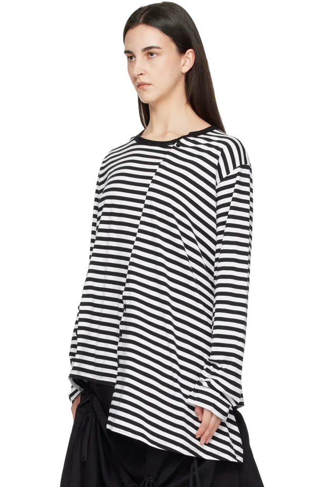 YOHJI YAMAMOTO Black & White Paneled Long Sleeve T-shirt, photo 4 of 5 from SSENSE