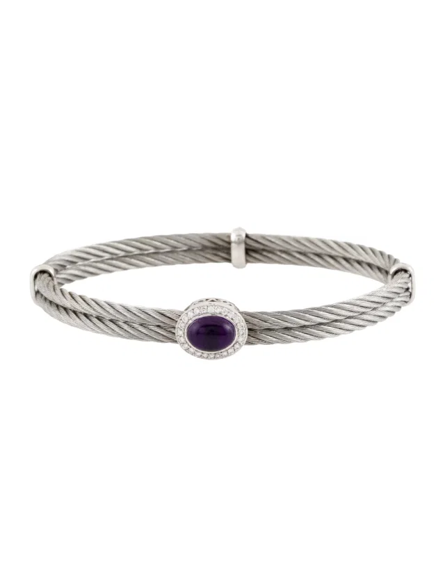 Charriol 18K Amethyst & Diamond Halo Bangle, 6.5" in multicolor from The RealReal
