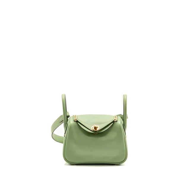 Hermès Mini Lindy Swift Vert Criquet GHW Stamp Y in Green Swift leather from EMIER