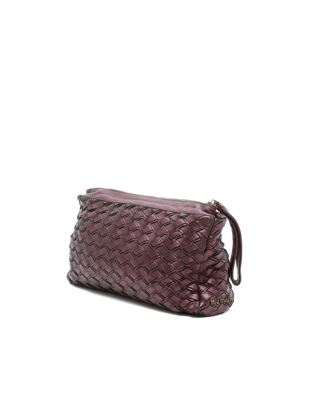 Miu Miu Plum Woven Zip Clutch Bag in Woven leather from A Retro Tale, photo 3 of 10