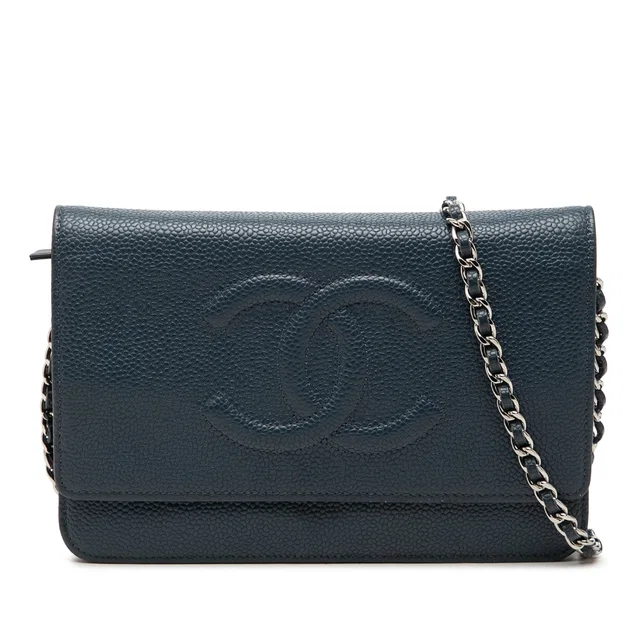 Blue Chanel CC Caviar Wallet On Chain Crossbody Bag in Blue Caviar leather from Designer Revival