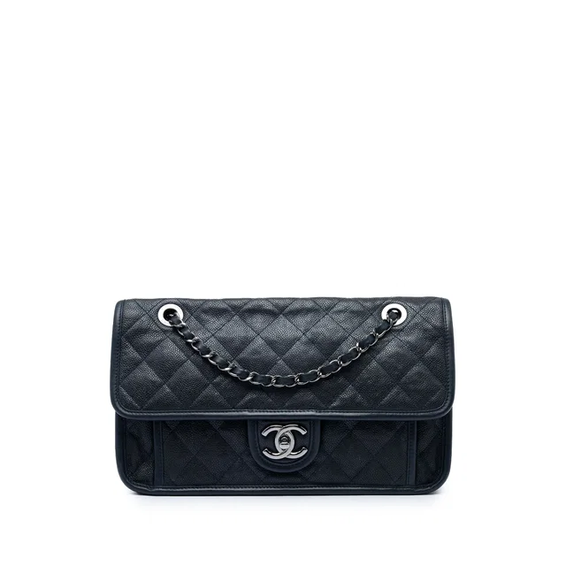 Blue Chanel Medium Quilted Caviar French Riviera Flap Shoulder Bag in Blue Caviar leather from Designer Revival