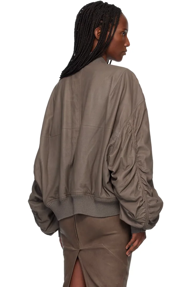 Rick Owens Gray Temple Secchia Flight Leather Jacket, photo 3 of 4 from SSENSE