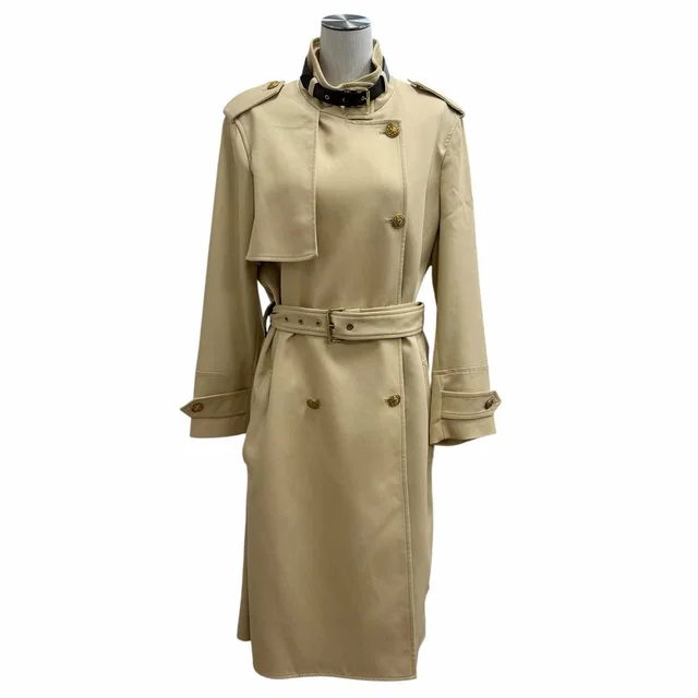 Blend LV Logo Gold Button Belt Color Trench Coat Beige 38 in Beige Wool from The Reluxe