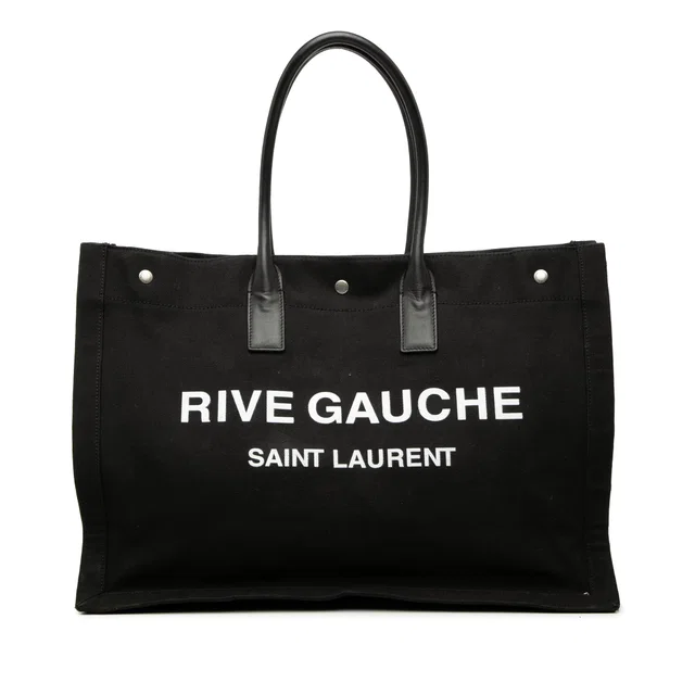 Black Saint Laurent Large Canvas Rive Gauche Tote in Black Canvas from Designer Revival