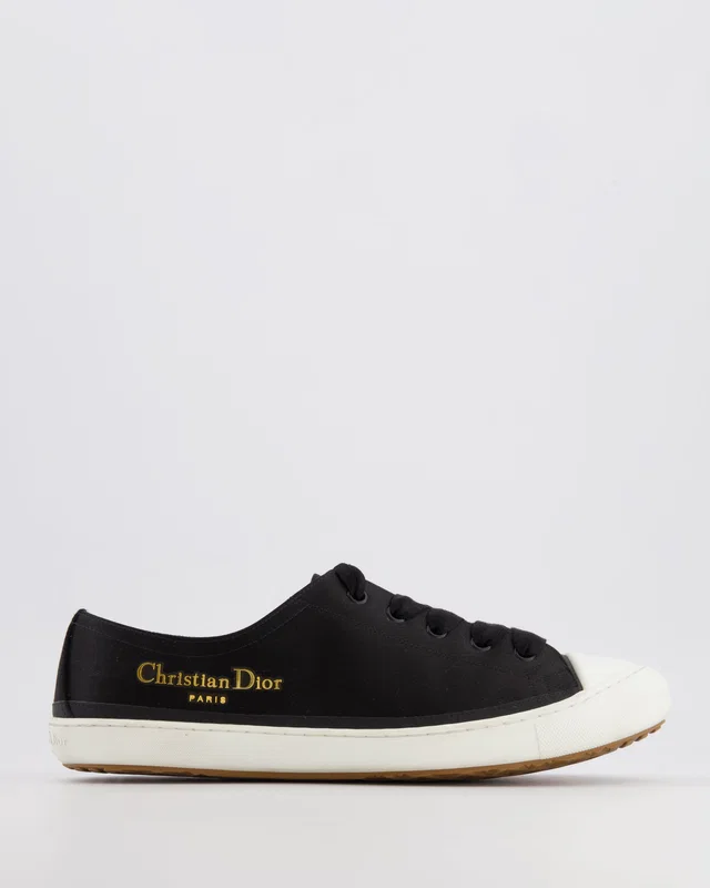 Dior Black Satin Lucky Trainers with Gold Logo Detail Size EU 40.5 in Black Satin from Sellier