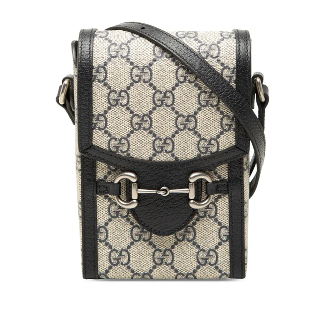 Beige Gucci Mini GG Supreme Horsebit 1955 Crossbody in Beige Coated canvas from Designer Revival