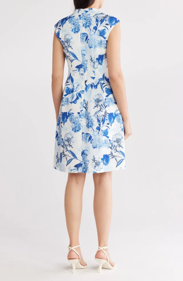 Vince Camuto Floral Scuba Knit Fit & Flare Dress in White, photo 2 of 3 from Nordstrom Rack