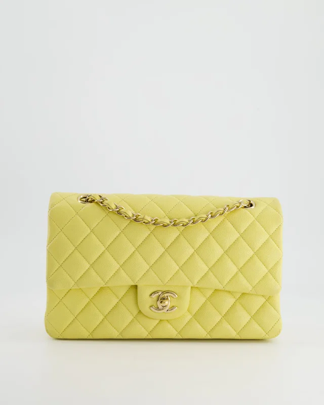 Chanel Sorbet Yellow Medium Classic Double Flap Bag in Yellow Caviar leather from Sellier
