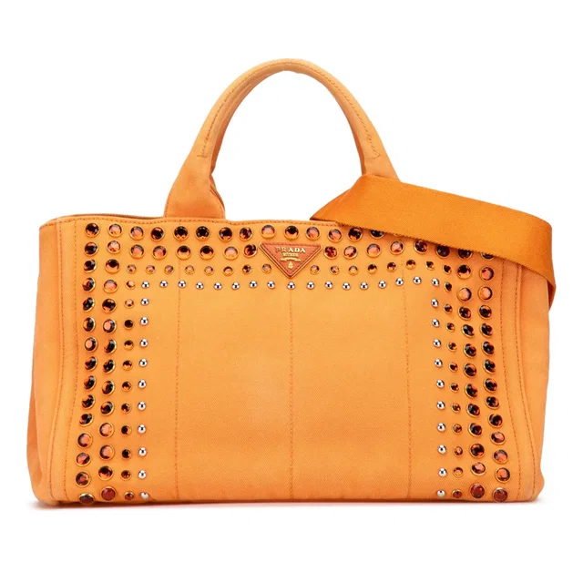 Orange Prada Canvas Canapa Bijoux Satchel in Orange Canvas from Designer Revival