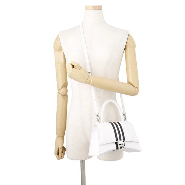 Balenciaga Adidas Collaboration Hourglass 2-Way Handbag White/Black593546 Leather Size Small in White Leather from GALLERY RARE, photo 5 of 19