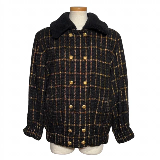 Chanel Coco Buttons Tweed Jacket Black Gold Cotton 40 in Black Tweed from The Reluxe