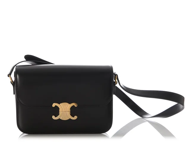 Celine Medium Black Shiny Calfskin Triomphe Bag in Black Calfskin from Ann's Fabulous Finds