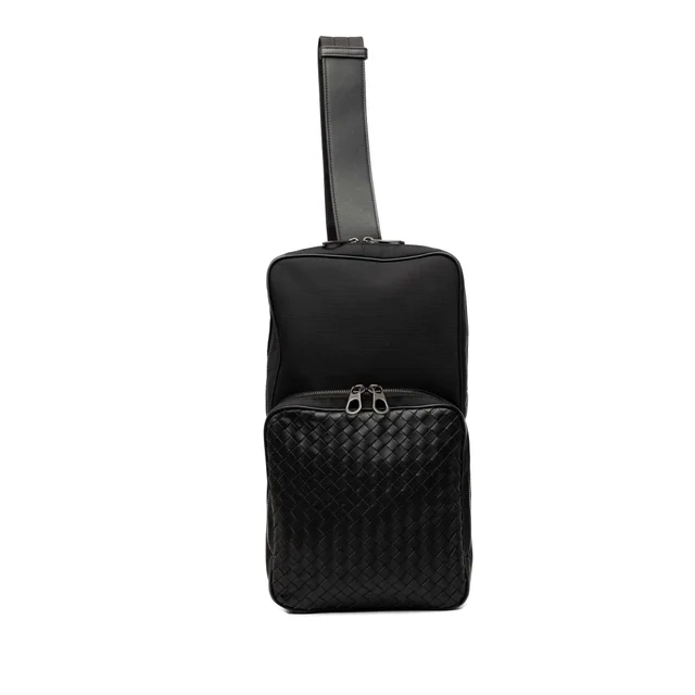 Black Bottega Veneta Canvas and Nappa Intrecciato Sling Bag in Black Nappa leather from Designer Revival