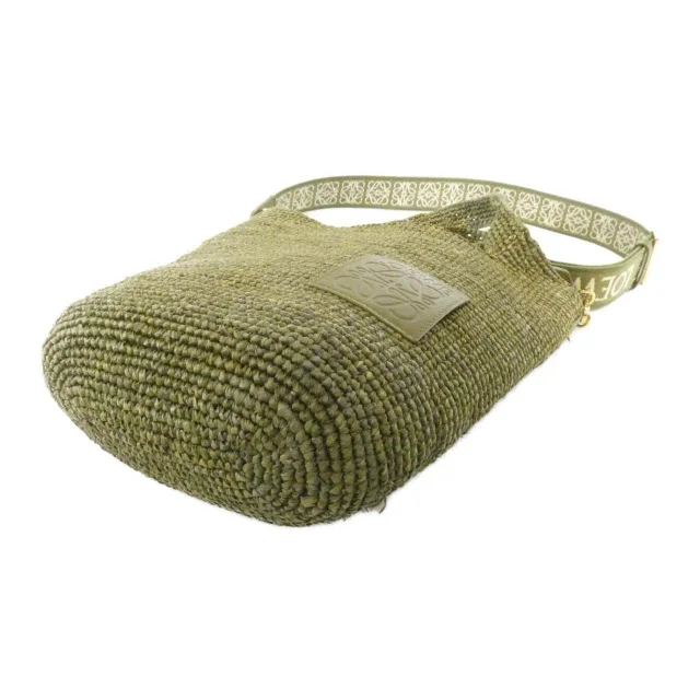 Loewe Slit Bag Mini Raffia Calf Bag in Green Calfskin from LuxUness, photo 3 of 8