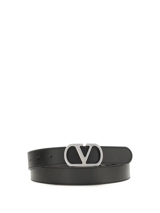 Valentino Garavani Vlogo Signature Buckle Belt — Black Calf Leather Bos Taurus in Black Calfskin from HEWI