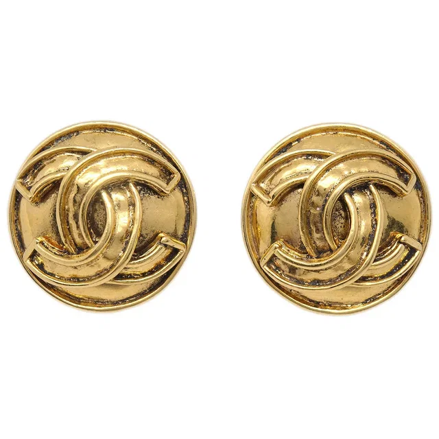 Chanel Button Earrings Clip-On Gold 94P in Gold from AMORE Vintage Tokyo