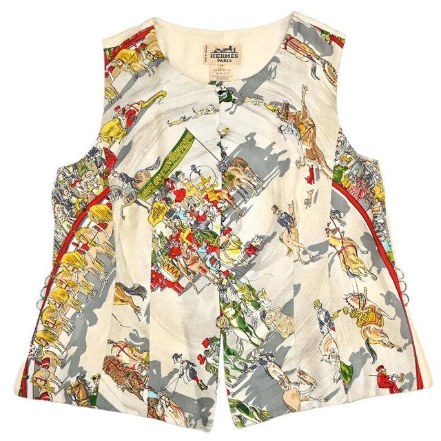 Hermès Jacket Vest Cirque Molier Ivory #42 in White Silk from AMORE Vintage Tokyo