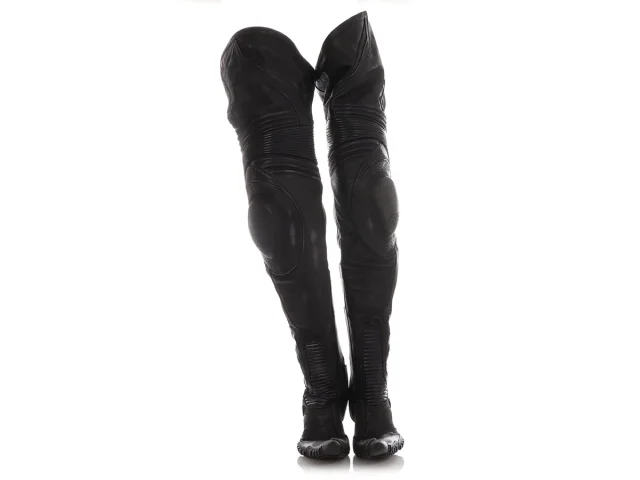 Balenciaga Black Runway Over the Knee Motocross Heel Boots in Black Leather from Ann's Fabulous Finds, photo 2 of 6
