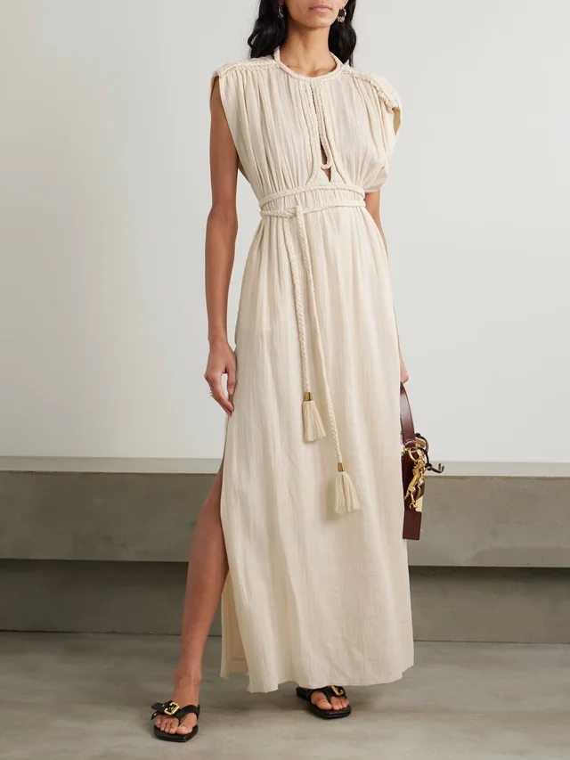 ISABEL MARANT Joya braided gathered cotton-gauze maxi dress in Beige, photo 2 of 2 from NET-A-PORTER (Canada)