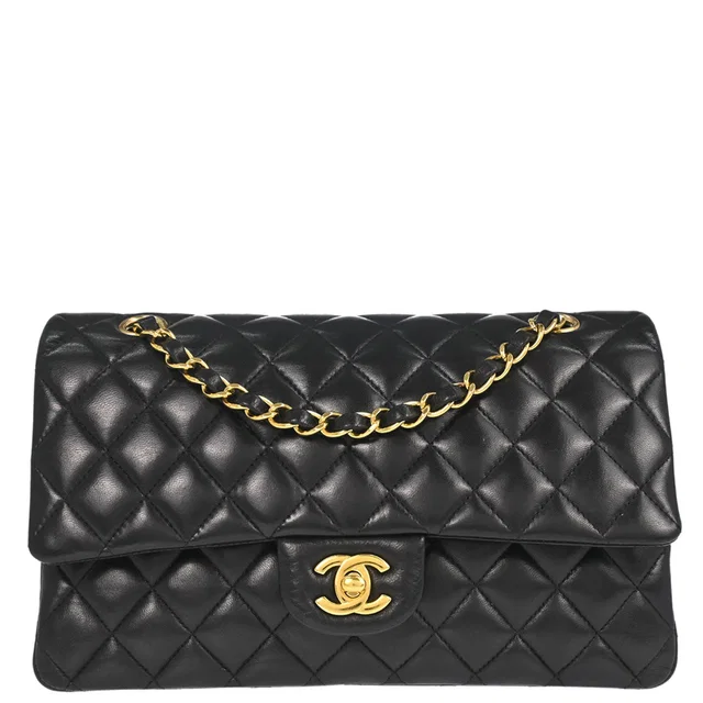 Chanel 2014 Black Lambskin Medium Classic Double Flap Shoulder Bag in Black Lambskin from AMORE Vintage Tokyo