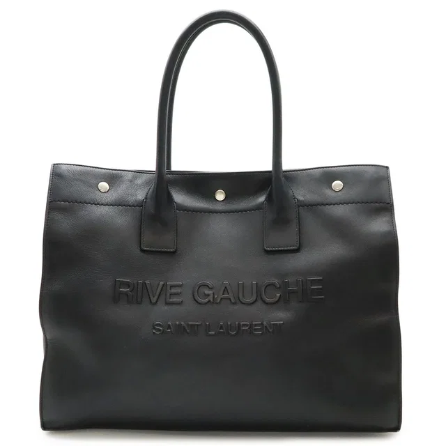 Saint Laurent Rive Gauche Tote Shoulder Bag Leather Black in Black Leather from The Reluxe