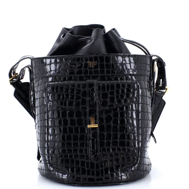 Tom Ford Hollywood T Twist Bucket Bag Crocodile Embossed Leather in black Crocodile from Poshmark