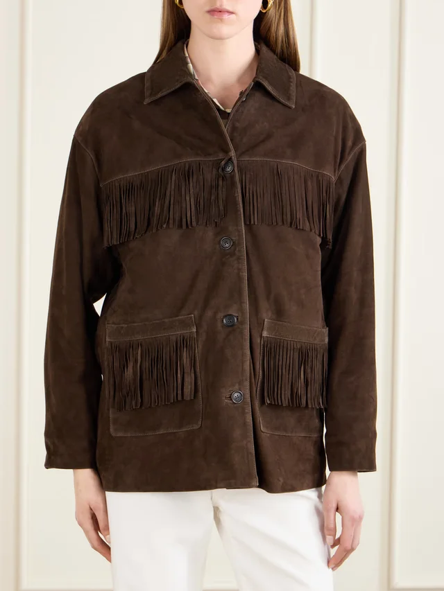 NILI LOTAN Fringed suede jacket in dark brown 100% Goat, photo 3 of 5 from NET-A-PORTER (Canada)