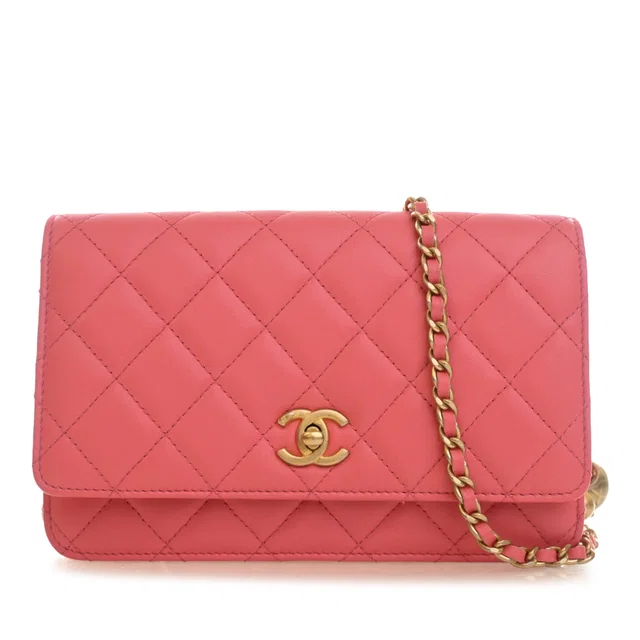 Pink Chanel CC Quilted Lambskin Pearl Crush Wallet On Chain Crossbody Bag in Pink Lambskin from Designer Revival