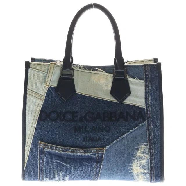 Dolce & Gabbana Shopping Bag Denim Logo Embroidery Shoppingbag Embroidery Blue in Blue Denim from The Reluxe