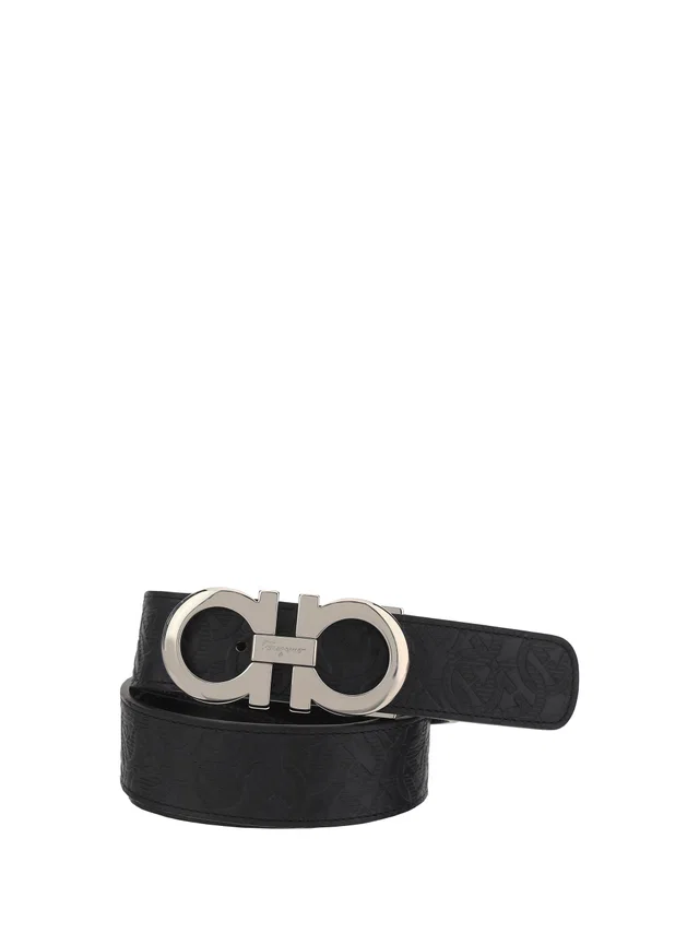 Ferragamo Reversible Leather Belt — Black Calf Bos Taurus in Black Leather from HEWI