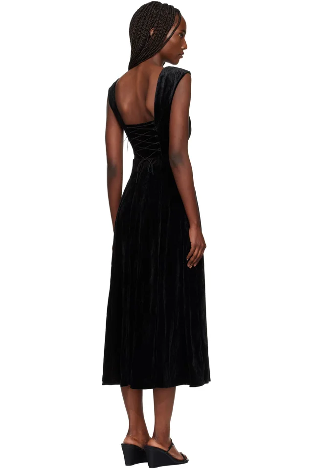 GUIZIO Black Leila Velvet Midi Dress, photo 3 of 4 from SSENSE