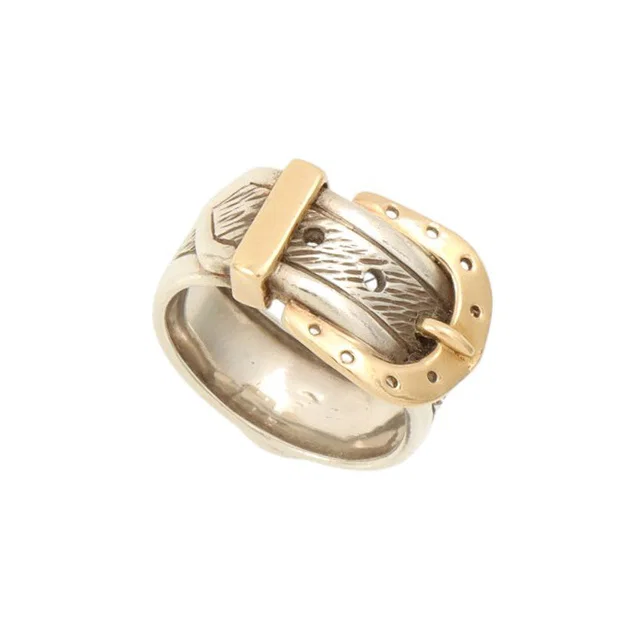 Hermès Hallmark Belt Ring #47 Silver/Gold in Gold from VINTAGE QOO TOKYO