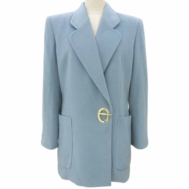 Dior Wool Design Clasp Jacket #M Light Blue in Blue Wool from VINTAGE QOO TOKYO