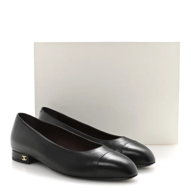 Chanel Cap Toe Ballerina Flats 38.5 Black in Black Lambskin from FASHIONPHILE, photo 10 of 10