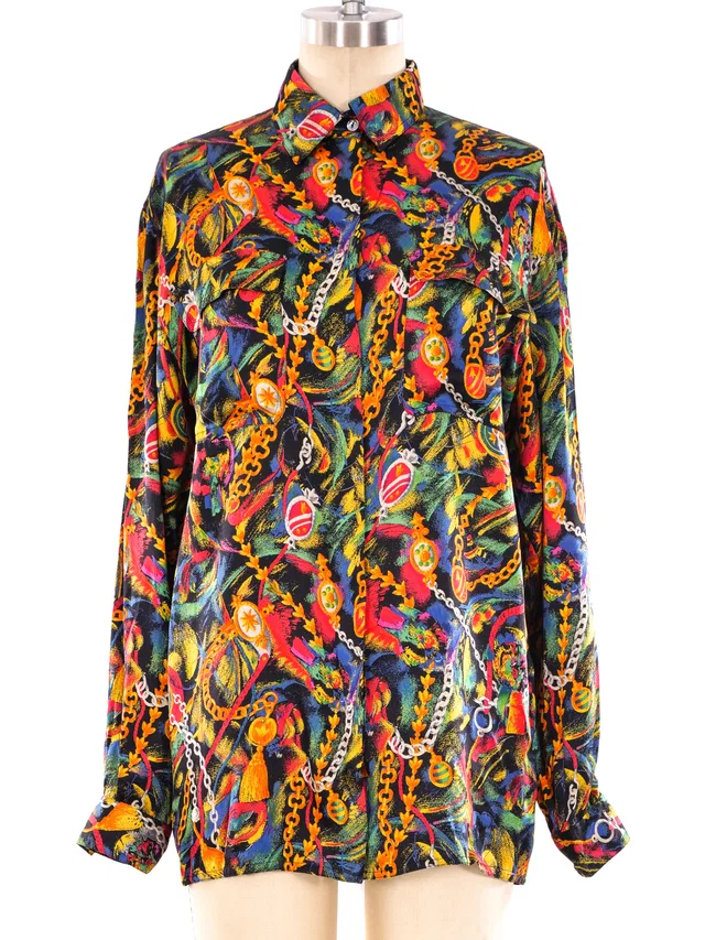 Gucci Chain Printed Silk Blouse in Multicolor Silk from Arcade Vintage