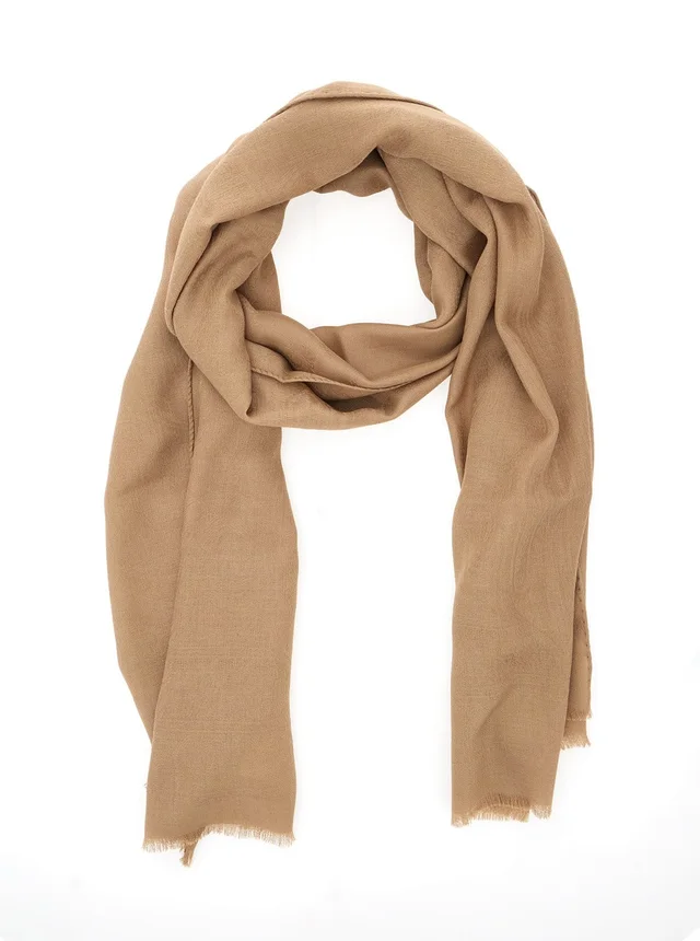 MAX MARA Beige Scarf with Fringed Edge in Wool and Silk Blend Woman in Beige 79% Wool 21% Silk, photo 4 of 6 from Gaudenzi Boutique